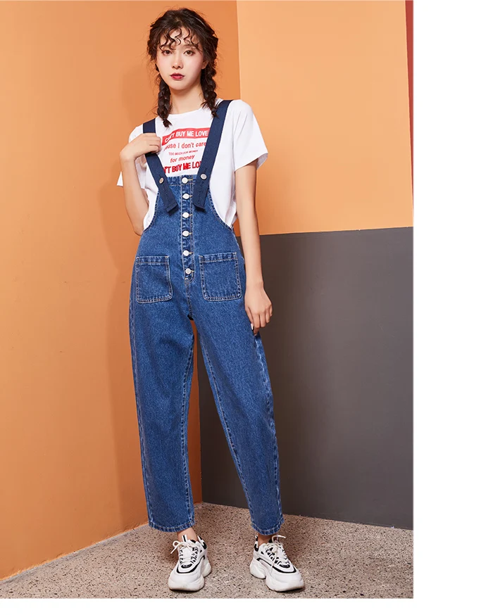 Женские молодежные джинсы-капри LEIJIJEANS, стильные темно-синие свободные джинсы с лямками, повседневная модель 9145 большого размера