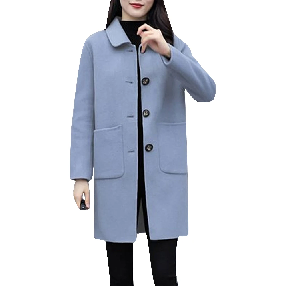

Plus Size Women Coats Blends Long Sleeve Lapel Single Breasted Outwear Mid-Length Wools Korean Business Blends Overcoats