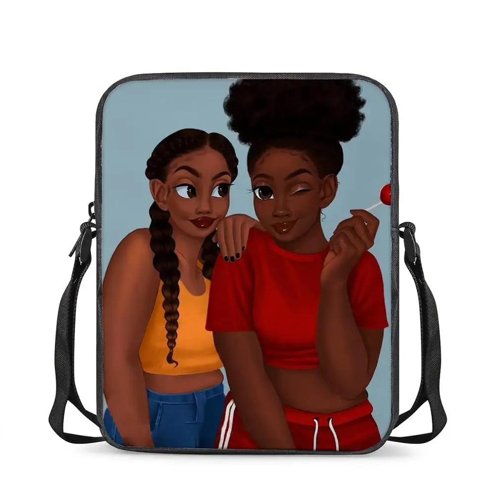 Женская сумка через плечо HYCOOL, милая сумка-мессенджер с Африканским черным принтом сестры, маленькая повседневная школьная сумка для книг д...