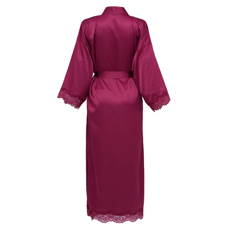 Women Long Matt Satin Lace Robes Bridal Kimono Bride Robes Bridesmaid Robes Wedding Party Bathrobe Sleepwear