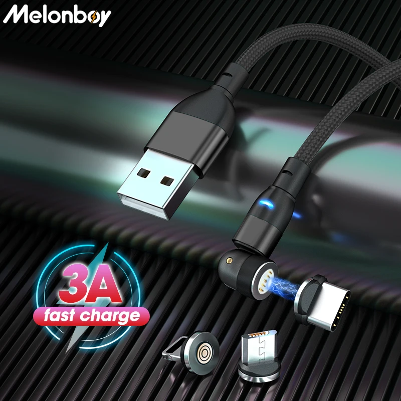 

540 Rotating 3A Magnetic Cable Mobile Phone Charging Cables Micro USB Cable USB C Type C Charger For iPhone Charge Wire Data