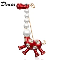 donia jewelry fashion cute giraffe brooch new imitation pearl enamel animal brooch girl high end birthday gift fashion jewelry