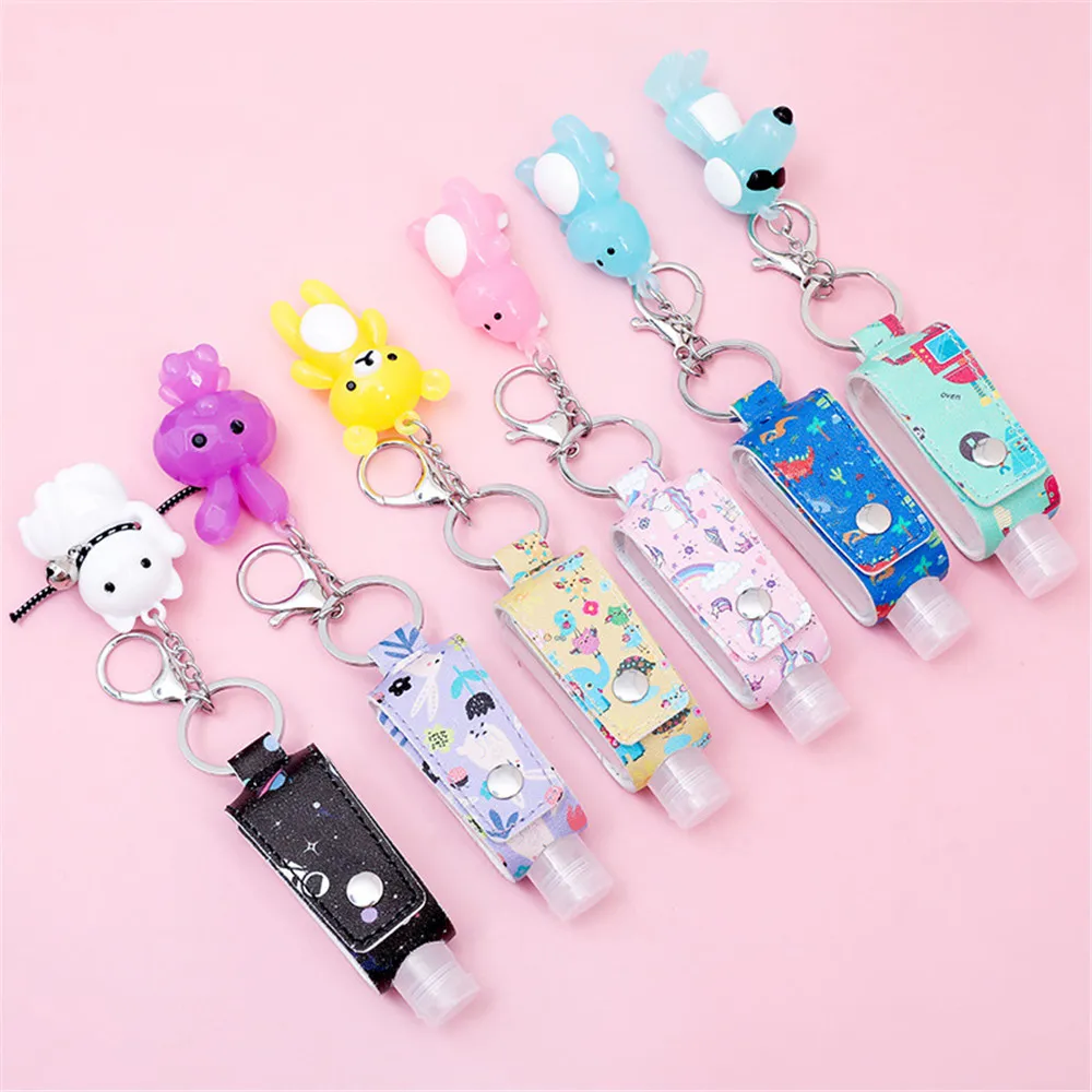 30ML Hand Sanitizer Leather Keychain Holder Travel Bottle Re