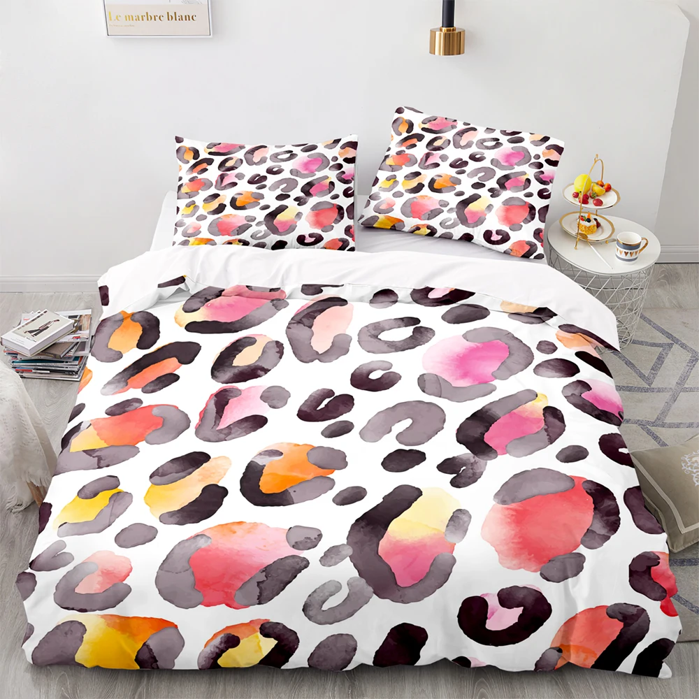 

3D принт цветной леопардовый узор AU Размер 210 × 210 набор пододеяльников с наволочкой, 245 × 210 пододеяльник, Комплект постельного белья королевс...