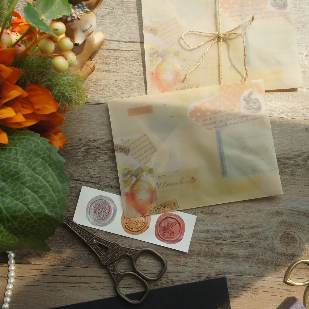 15*11cm 3pcs Dark Yellow Rustic Style Rabbit Design Envelop As Postcard Message Card Invitation Transparent Sticker | Дом и сад