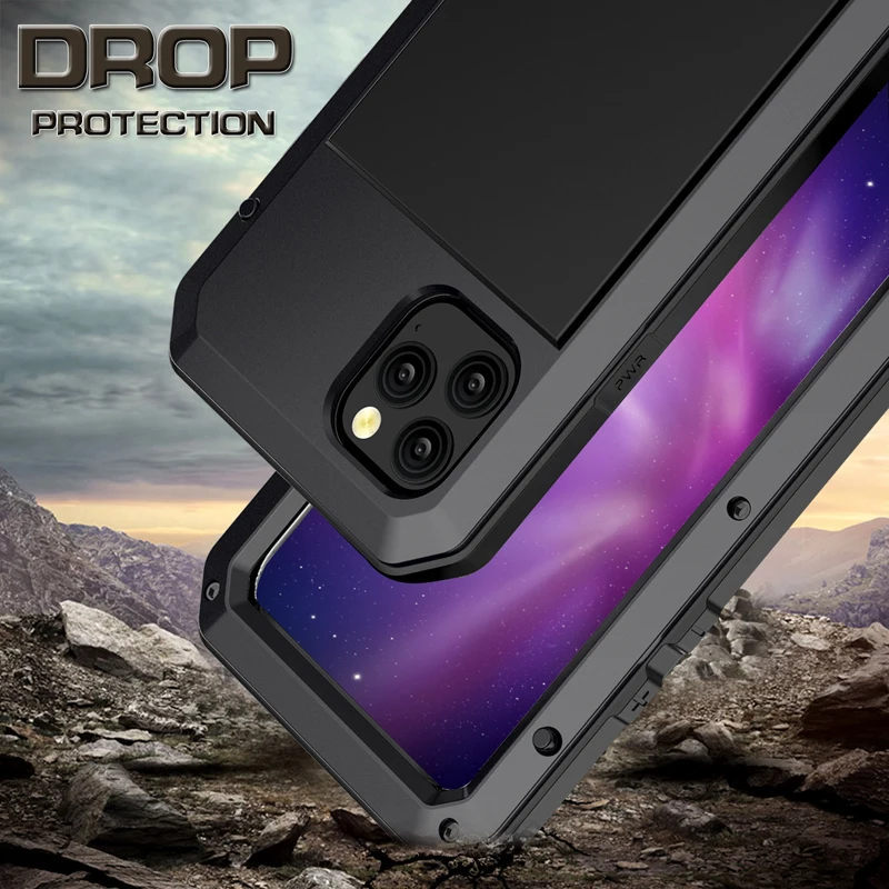 Armor Aluminum Metal Case For iPhone 11 Pro Max Case Tempered Glass Shockproof Cover For iPhone 6 6S 7 8 Plus X XR XS MAX Coque