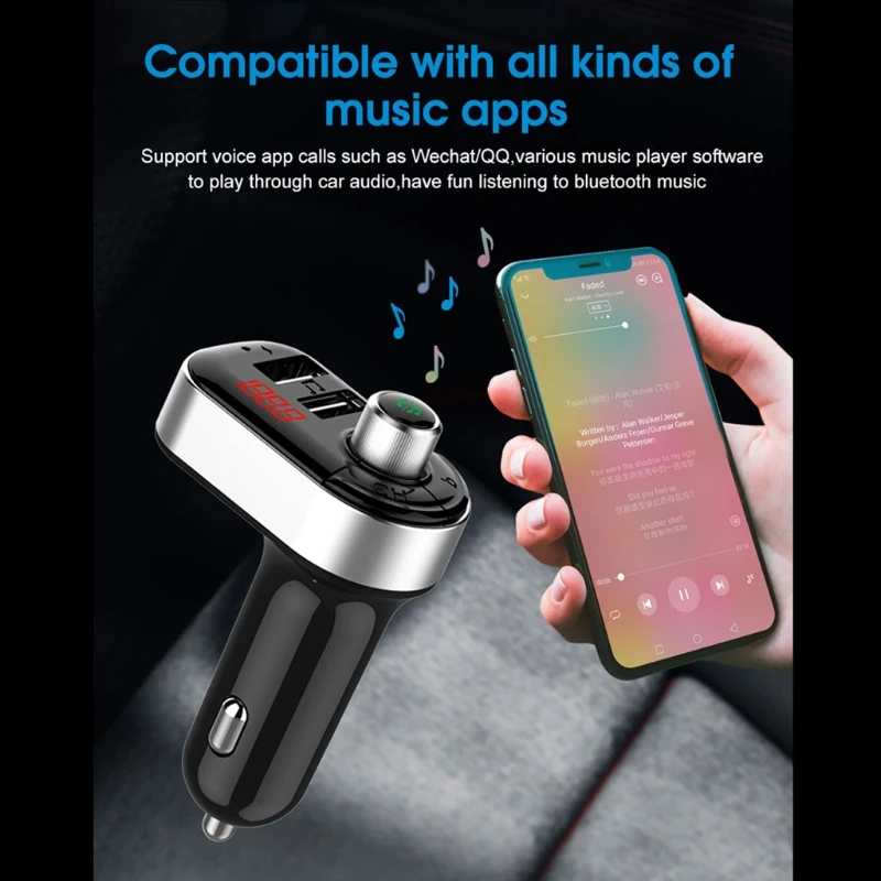 

2021 New Car Bluetooth 5.0 FM Transmitter Wireless Handsfree Audios Receiver Auto MP3