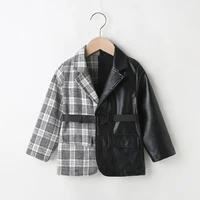 new girls fashion korean style stitching plaid leather jacket childrens fashionable single breasted leather jacket