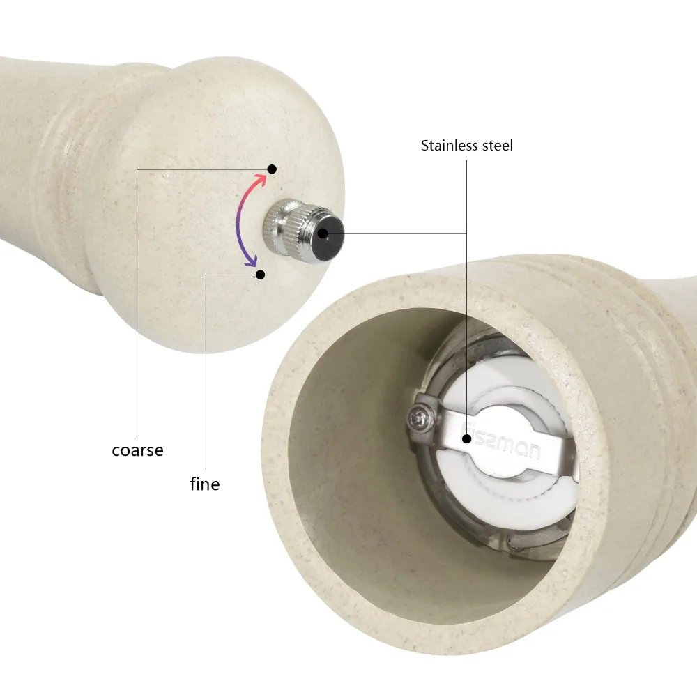 Мельница для перца бежевого бамбукового волокна мельница соли с регулируемой