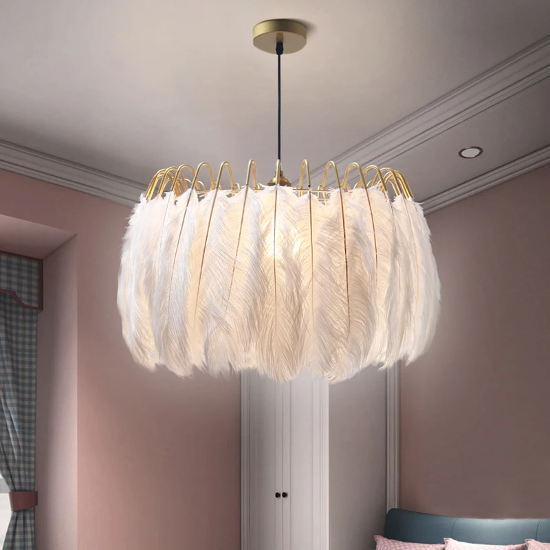 

Feather Pendant Lamp Nordic Bedroom Hanging Light Modern Living Room Clothing Store Net Decorative Ceiling Chandelier Lighting