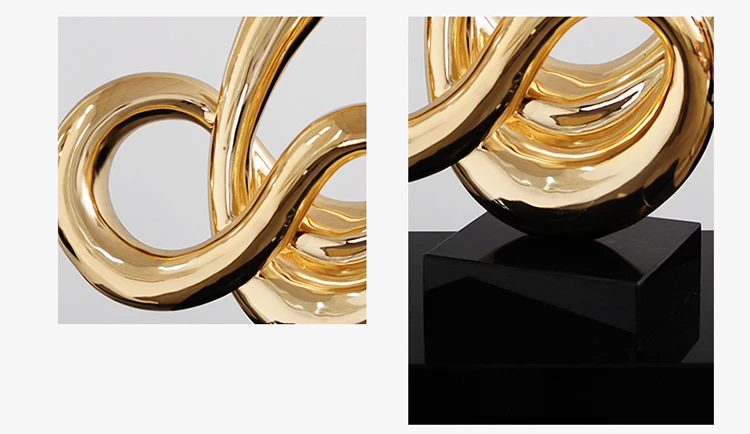 

57cm Luster Gold Abrast Art Sculpture Plating Resin Twisted Circle Statue Marble Crafts Home Hotel Office Decor Accessories