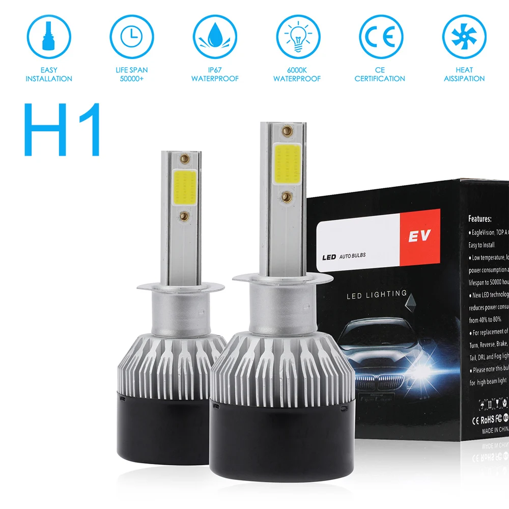 

2pcs H1 EV9 72W 8000LM 6000K LED Car Headlight Kit Automobile Fog Lamp Hi or Lo Light Bulbs 2021