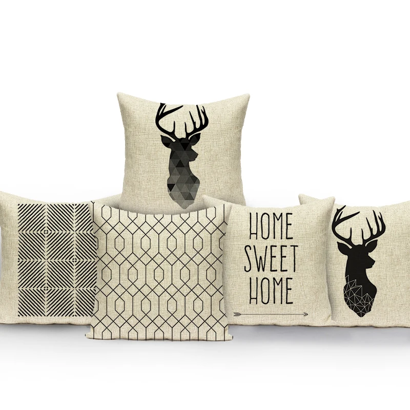 

Черно-белая Геометрическая наволочка для подушки, декоративная наволочка в полоску с буквами, Геометрическая искусственная наволочка для ...