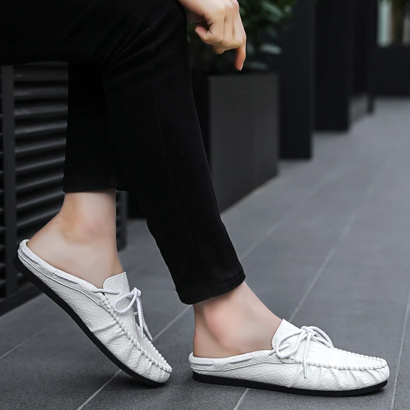 Туфли мужские прогулочные на плоской подошве дышащие лоферы без застежки