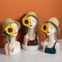 nordic resin abstract sculpture home decoration accessories sunflower girl figures lovely statues decoration tabletop decor