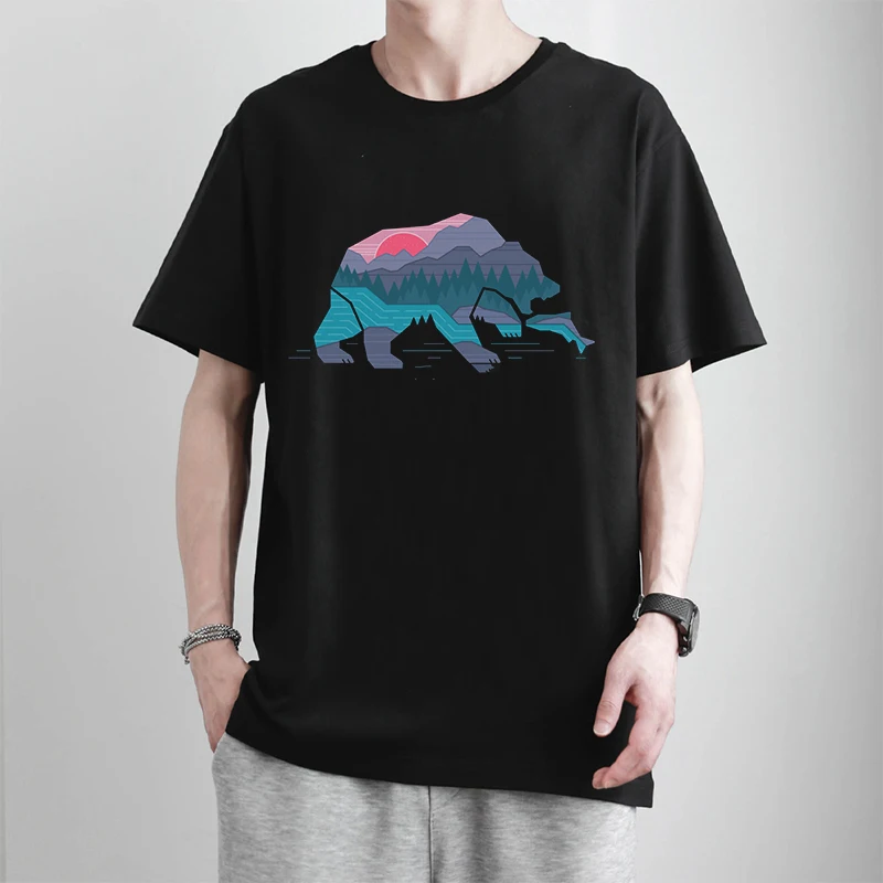 

Классическая Летняя футболка Bear Country, модные новые Графические футболки, модная дизайнерская одежда с коротким рукавом для пары, черные топ...