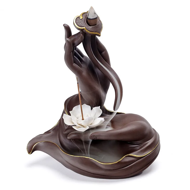 Керамическая Будда ручной Лотос обратного потока благовония горелка Творческий