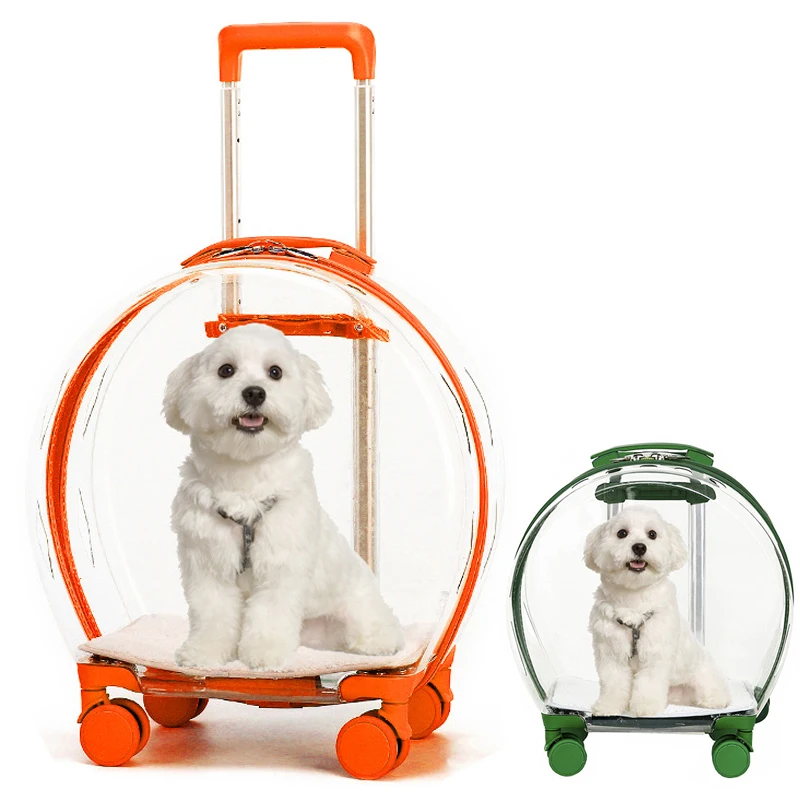 Portable Pet Cat Stroller Dog Backpack Transparent Trolley Case Rolling Luggage Backpack Dog Transporter Carrier Dog Travel Bag