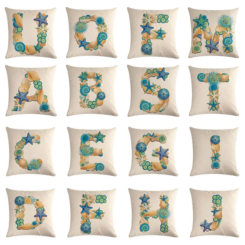 Наволочка с буквами 45x45 см хлопковая льняная комната английским алфавитом для