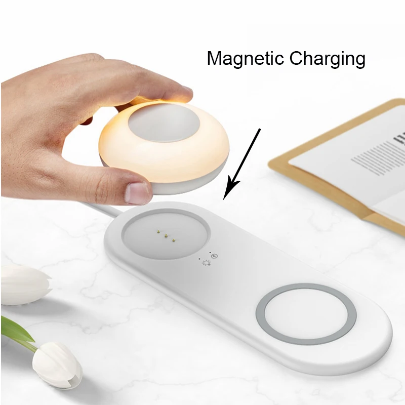 android apple mobile phone wireless charging with magnetic touch dimming table night light creative bedside lamp for bedroom free global shipping