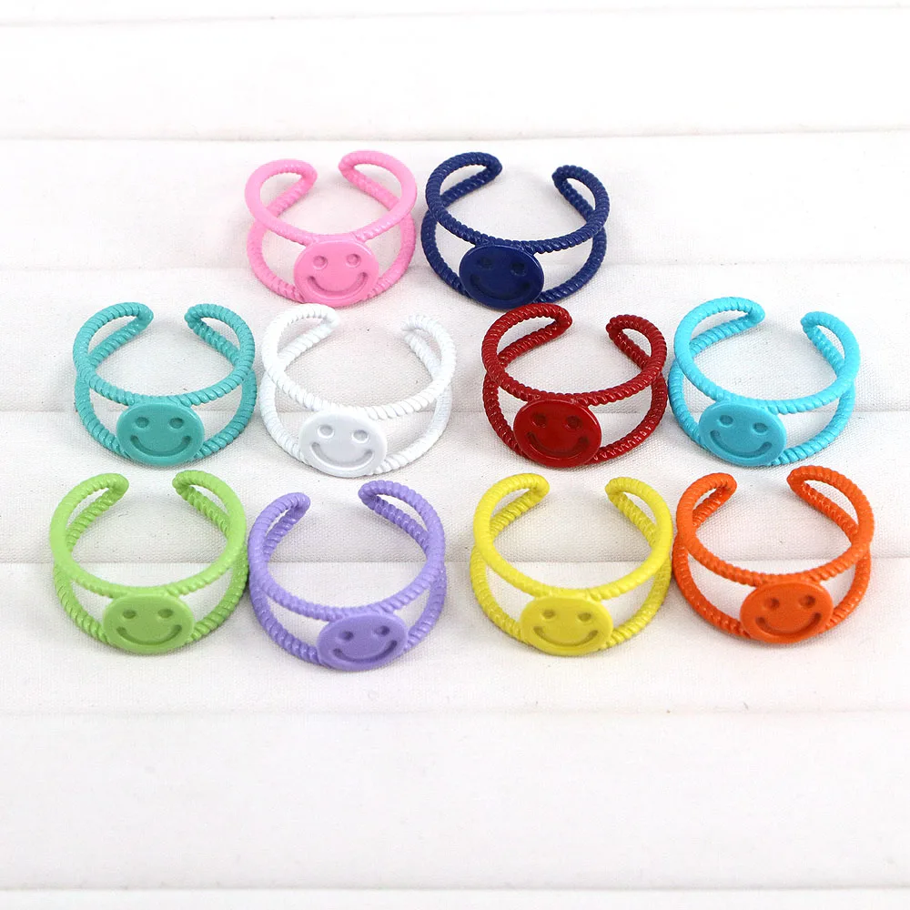 10 шт. ткань со счастливым смайликом Открытое кольцо для Для женщин с милыми