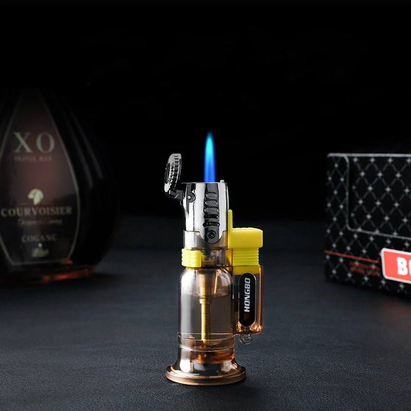 Portable Windproof Metal Outdoor Lighter Visible Gas Butane Cigar Blue Flame Smoking Accessories | Дом и сад