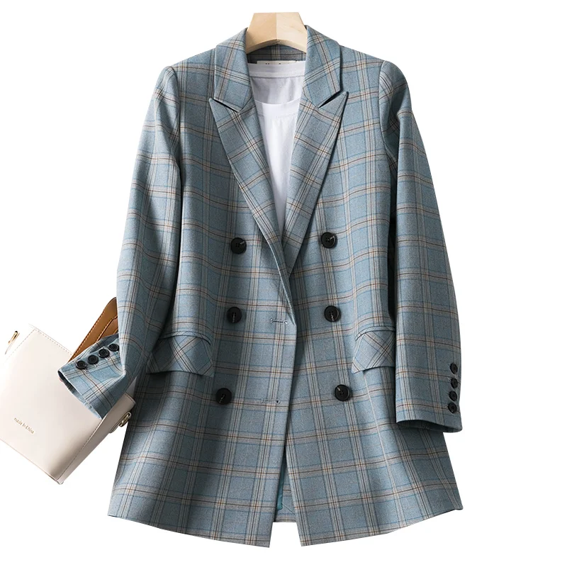 

Free Shipping New Fashion Autumn Winter Double Breasted Blazer Women Suit Jacket Notched Collar Female Suits Coat Elegant