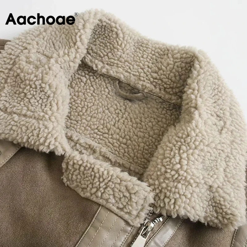 

Aachoae Women Fashion Faux Leather And Lamb Fur Jacket Coat 2020 Zipper Long Sleeve Thick Warm Coats With Belt Winter Outerwear