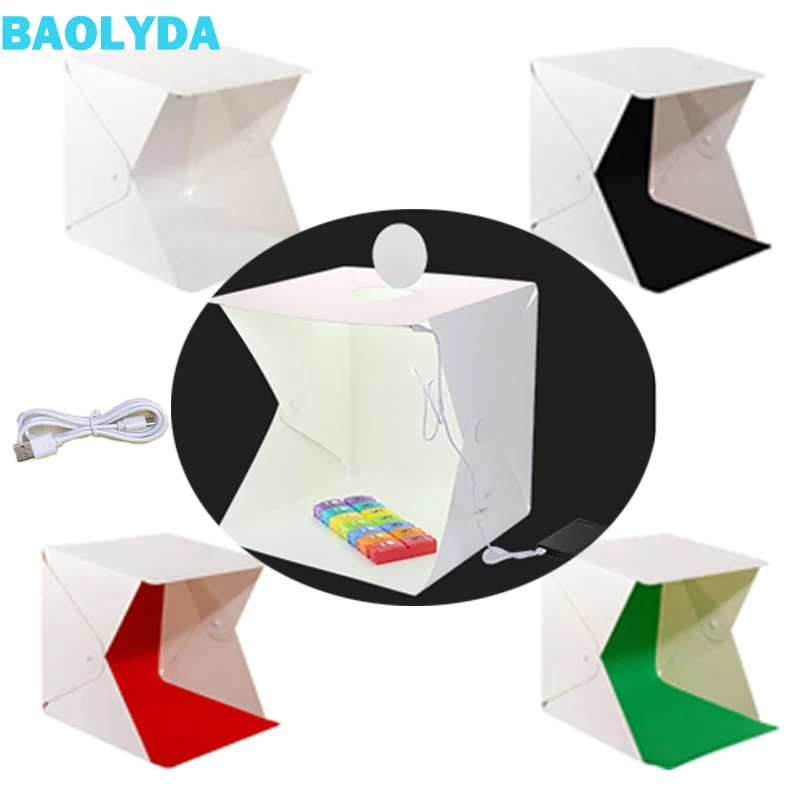 Baolyda Whitebox фотобокс освещение 40*40 2LED мини лайтбокс фотостудия комплект для фотосъемки световая коробка с 4 цветными фоном