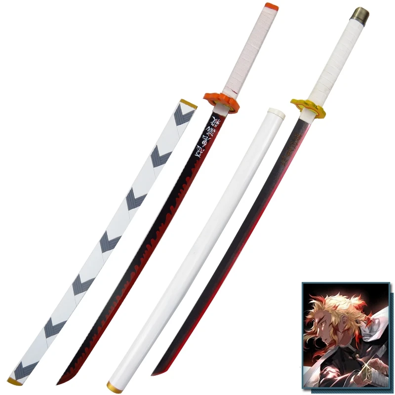 

Anime Demon Slayer Rengoku Kyoujurou Cosplay Wooden Sword Weapon Armed Samurai Sword Prop Wood Ninja Knife Katana