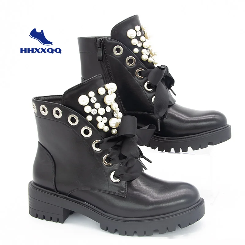 

New Platform Boots Women Shoes Chelsea Boots Fashion Round PU Ankle Boots 2021 Lace Up Winter Black Comfortable High Heels