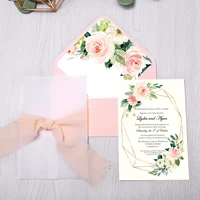 100pcs invitations cards bridal baby shower invite birthday dinner invites pink pocket with flower