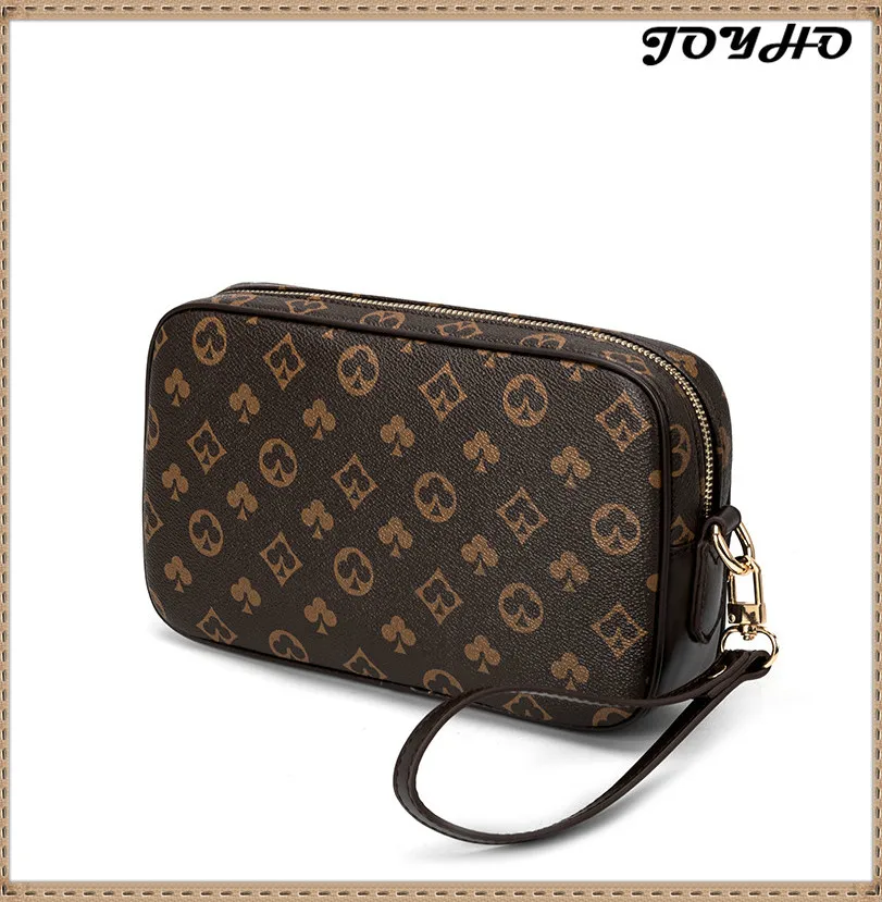 

Luxury Male Plaid Leather Long Purse Wrist Strap Men's Clutch Wallets Handy Bags Business Zipper Money Clip Men's Cellphone bag
