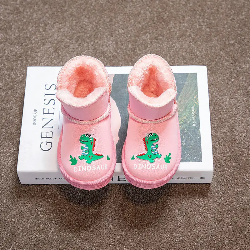 

New Cartoon Dinosaur Girls Plus Velvet Thick Snow Boots Warm Short Boots Baby Winter Shoes Children Cotton Shoes Baby Boots
