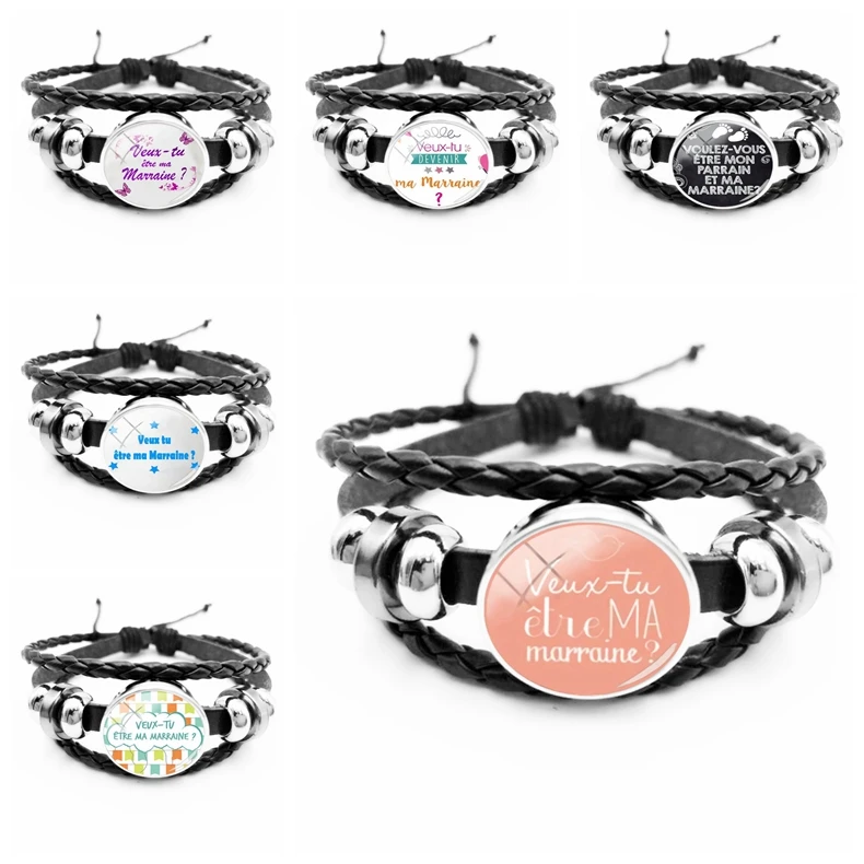 

2020 New Veux Tu Etre Ma Marraine Glass Convex Snap Black Handmade Bracelet Personalized Bracelet Jewelry