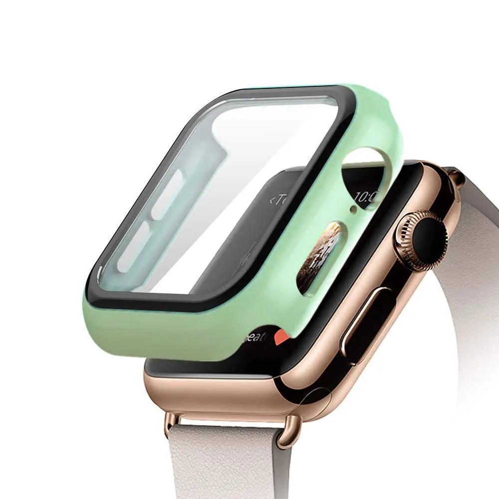 Mint Защитный чехол для apple watch 44 мм 40 мм iWatch 5 4 3 2 1 42 мм 38 мм закаленное стекло+ чехол бампер аксессуары для apple watch - Цвет: Mint