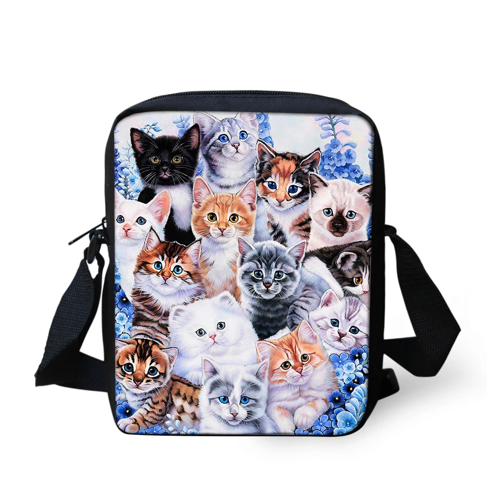 ELVISWORDS Kids Messenger Bags Cute Cat Dog Printing Lunch Bags for Boys Girls Casual Crossbody Shoulder Bags Mini Flap Funny - Color: QE261E