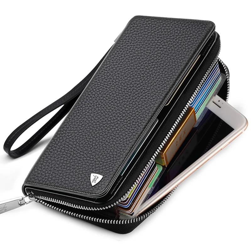 WILLIAMPOLO Luxury Brand Genuine Leather men Wallets Long Zipper phone case Purses Tassel Design High capacity Money Bag