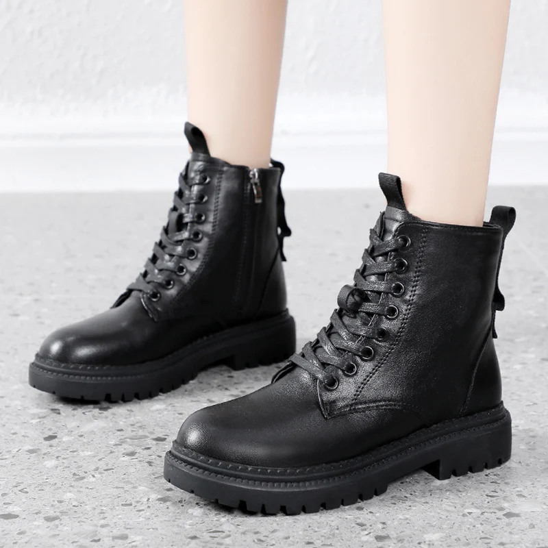 Высокие кожаные женские Ботинки Martin женская обувь взрослые мотоциклетные