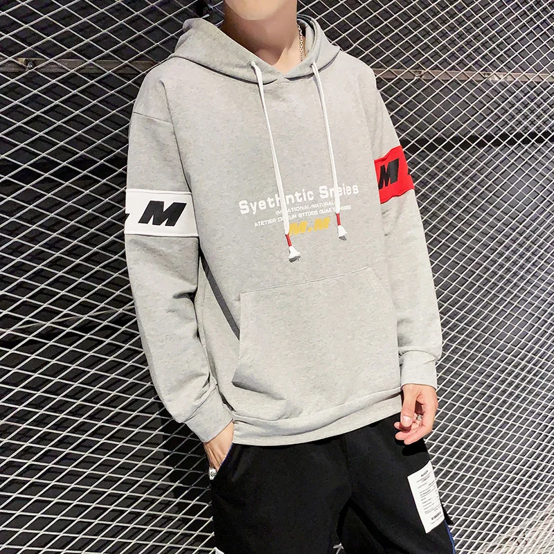 Толстовка мужская приталенная с капюшоном белый пуловер в стиле хип хоп модная