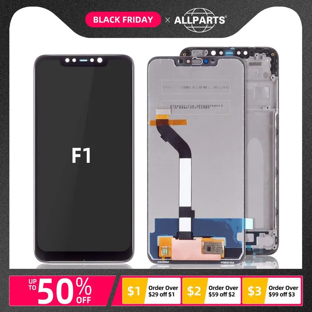 Дисплей для Xiaomi Pocophone F1 LCD в сборе с тачскрином на рамке Оригинал 6.18''