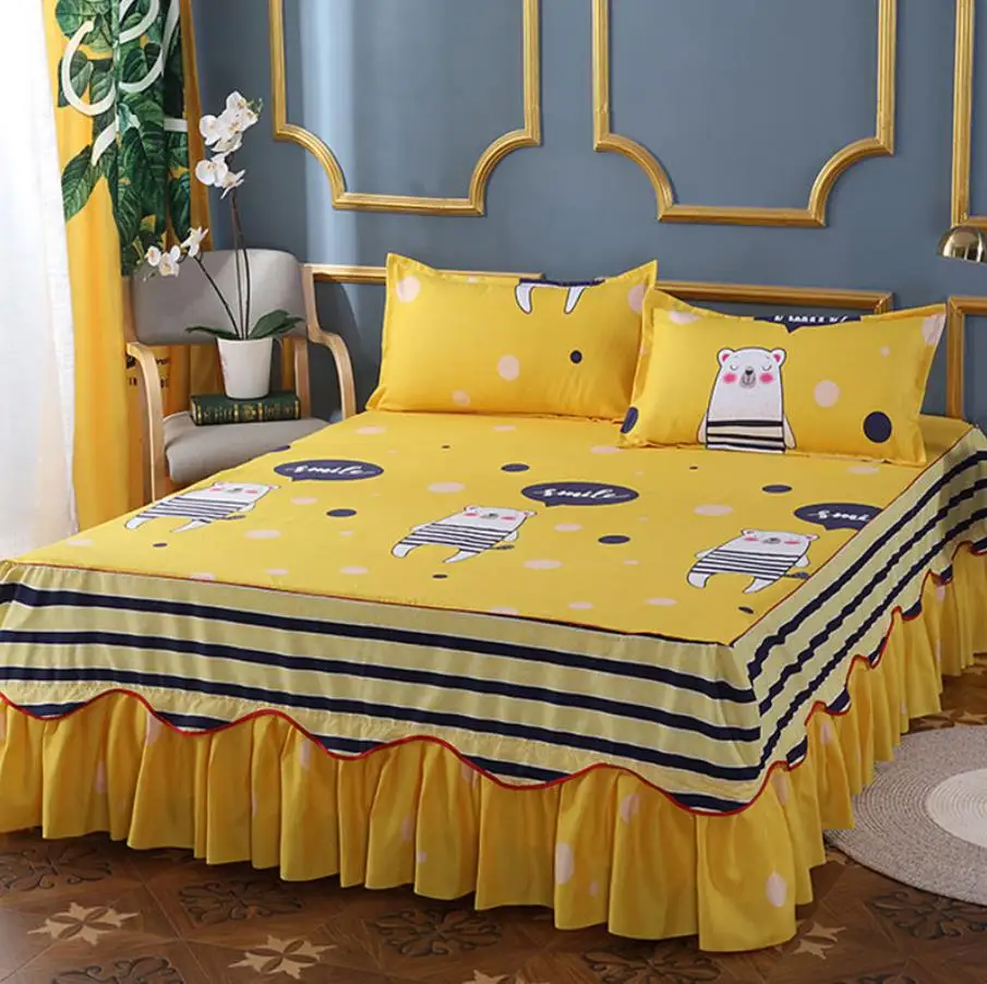 

3pc/set Bed Skirt Fashion Household Bedding Master Bedroom Decoration Mattress Dust-proof Dust Cover 2 Pillowcase +1 Sheet Bed S