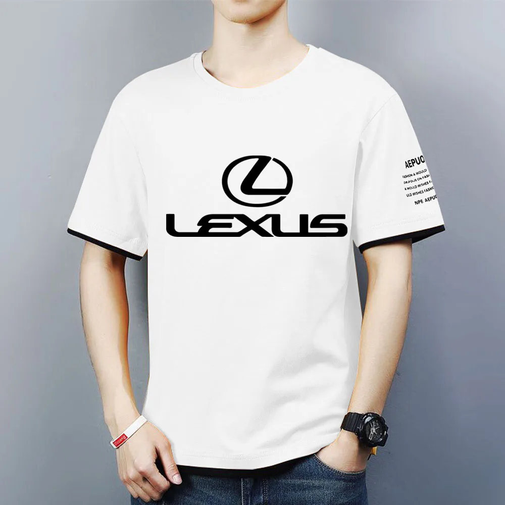 

2021 Summer New Men's Lexus car Logo Round Collar Fashion Contrast Color Trend Sports T-Shirt Comfortable Top