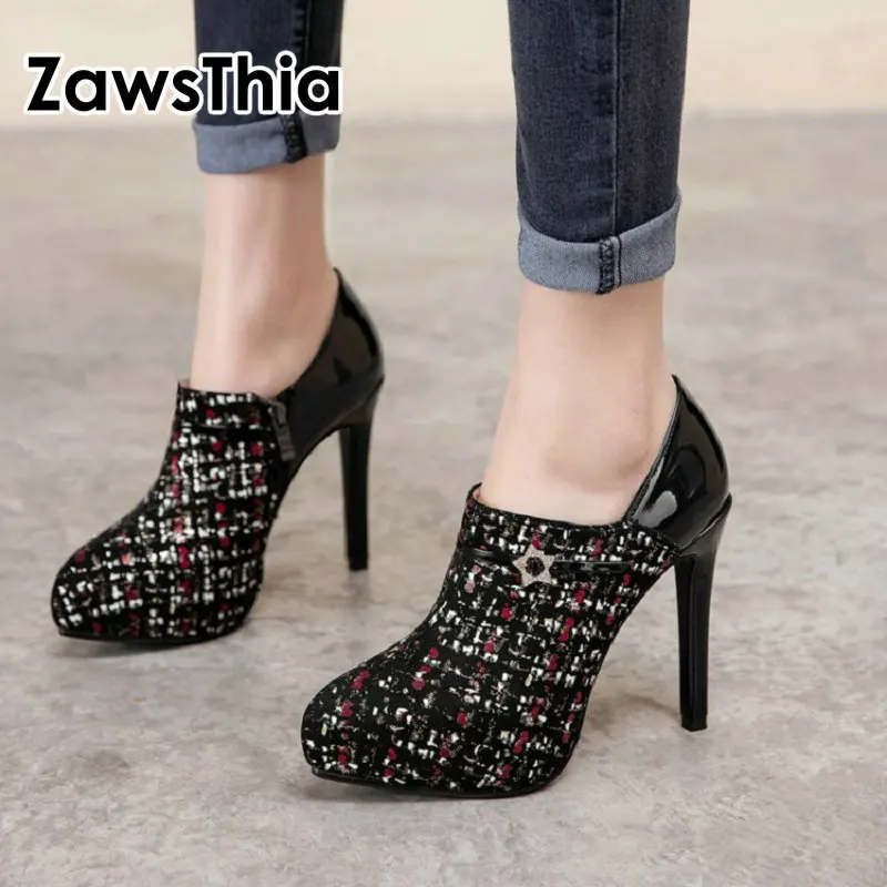 

Женские туфли ZawsThia, большие размеры 42 43, клетчатые Туфли с круглым носком, на платформе и тонком высоком каблуке, пикантные туфли-лодочки с п...