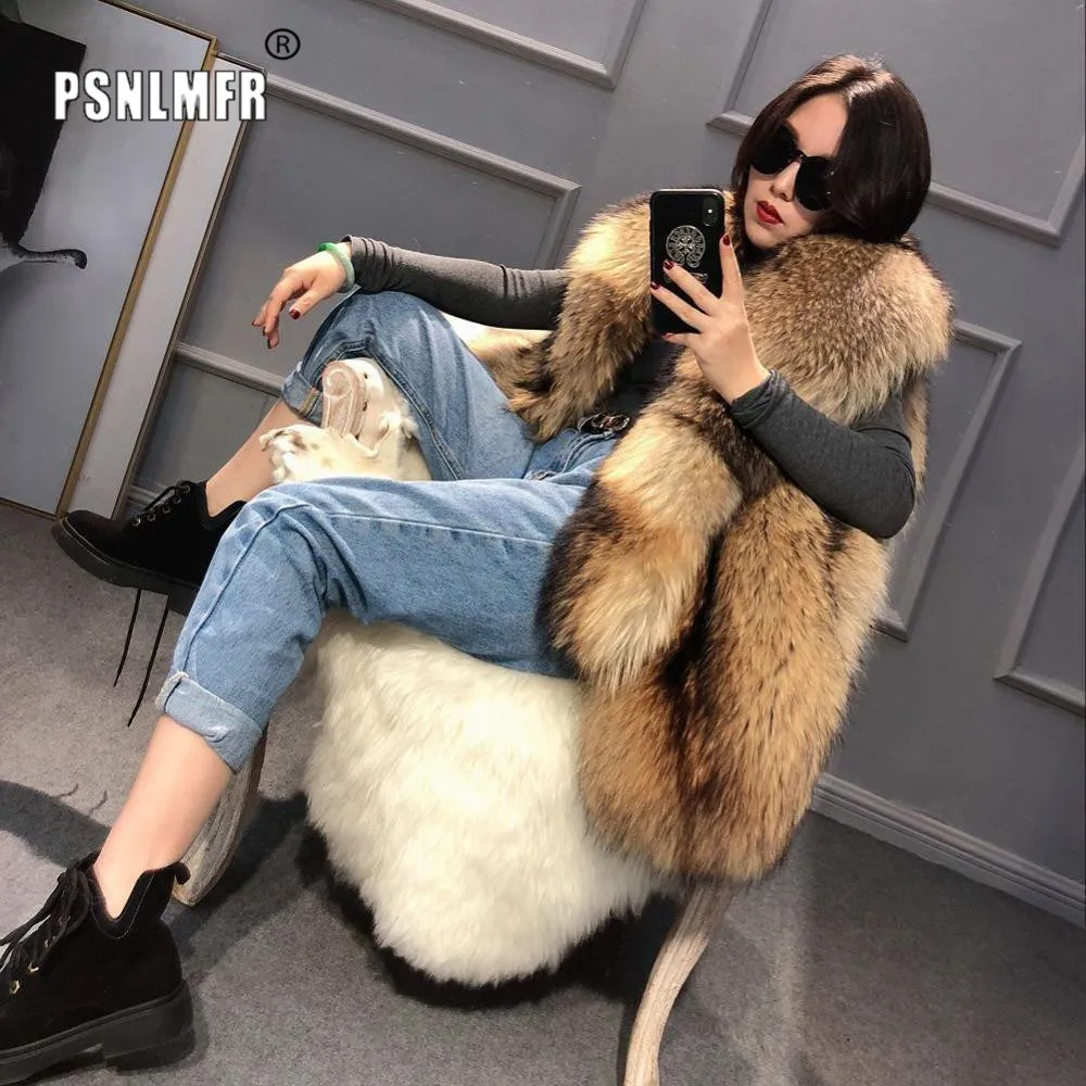 

New Coming Thickened Outwear New Real Raccoon Fur Manteau Femme Sleeveless Warm Natural Fur Coat Spring Winter Genuine Fur Coat