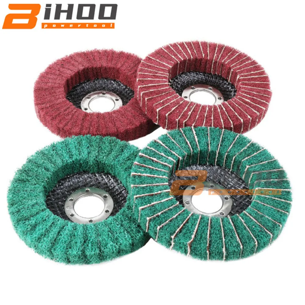 115mmx22mm Nylon Fiber Flap Polishing Wheel Non-woven Grinding Disc Green/Red For Angle Grinder For Metal Buffing 1-10Pcs