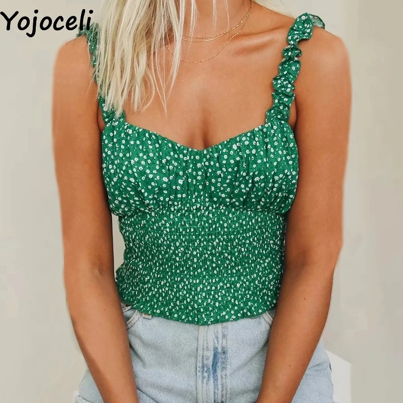 Пикантный короткий топ Yojoceli с оборками и цветочным принтом Летний Пляжный