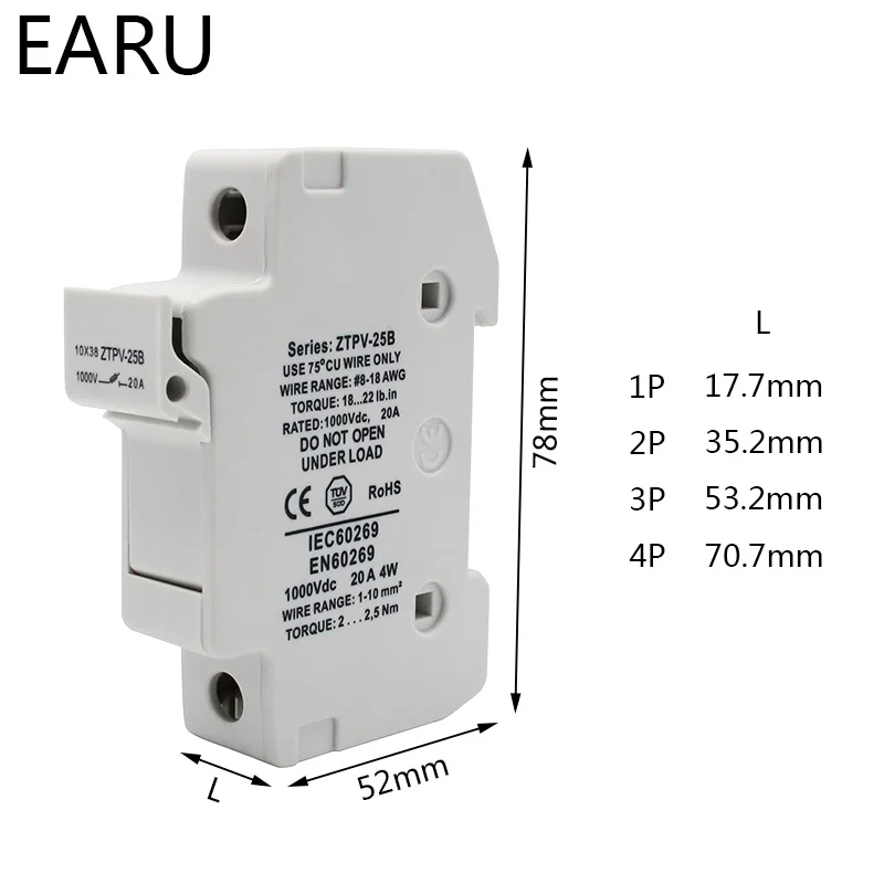 1 Set 1P 2P 3P 4P Parallel Fuse Holder 10*38mm High Voltage Solar PV1000V DC Fusible PV Fuses 3A To 30A Protection System | Обустройство