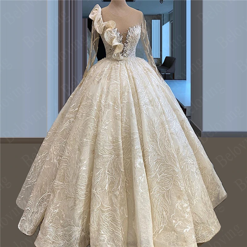 

Robe De Mariee Wedding Dress 2021 New Custom Beading Long Sleeves Dubai Arabic Bride Dresses Kaftans Dubai Women Bridal Gowns