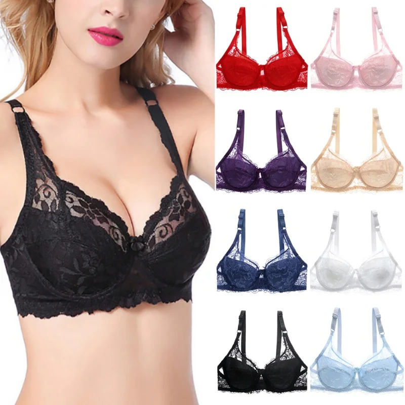 

Fashion Casual Women Lace Bras Thin Section Underwire Bra Seamless Push Up Unlined Underwear